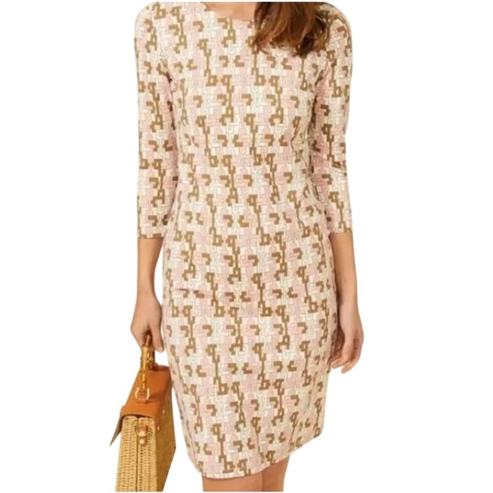 J. McLaughlin Sophia Dress Womens Medium Peach Islet Link Print Catalina Cloth